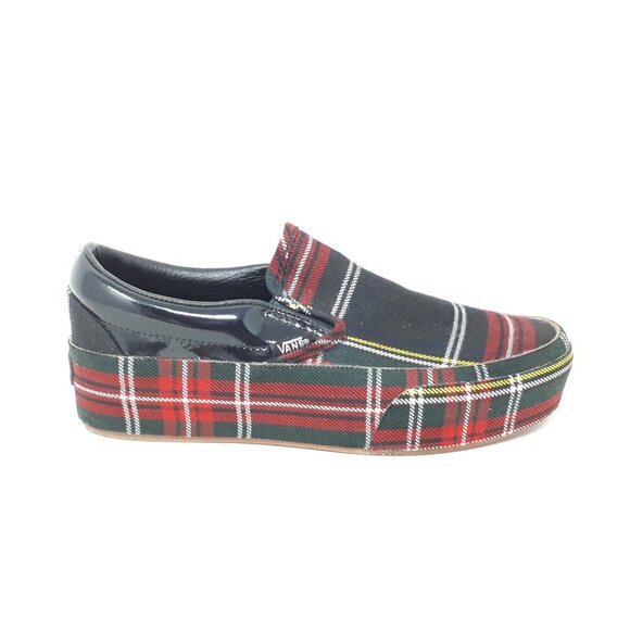 Vans Classic Slip On Platform Plaid Black Red Shoe Sneaker Mens 3.5 / Womens 5 - Picture 1 of 12